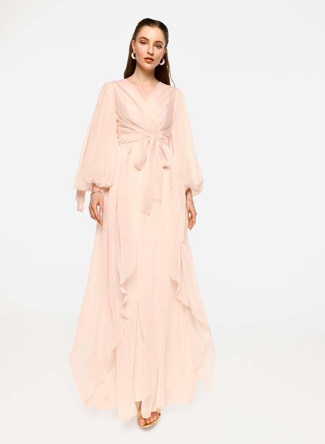 House of Moda Pleated Balloon Sleeve Waist Tie-Up A-Line Maxi Dress - Image 2