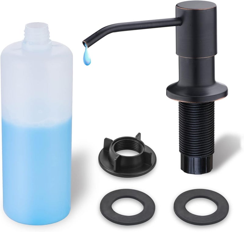 WEWE Kitchen Sink Soap Dispenser, Built in Soap Dispenser Kitchen Countertop Oil Rubbed Bronze Refillable Under Sink Black Pump Liquid Soap Dispenser for Kitchen Sink Stainless Steel Under Counter - Image 1