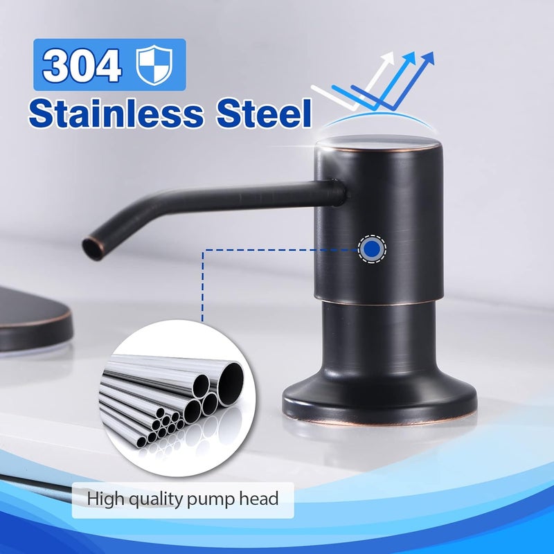 WEWE Kitchen Sink Soap Dispenser, Built in Soap Dispenser Kitchen Countertop Oil Rubbed Bronze Refillable Under Sink Black Pump Liquid Soap Dispenser for Kitchen Sink Stainless Steel Under Counter - Image 5