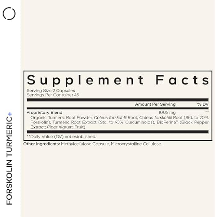 Codeage Forskolin, Pure Forskolin Coleus + Organic Turmeric Root Powder, 95% Curcuminoids + Bioperine Black Pepper - 20% Standardized Coleus Forskohlii Supplement - Non-GMO - 90 Capsules - Image 2