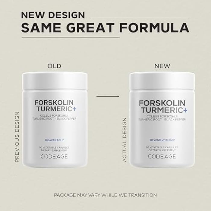 Codeage Forskolin, Pure Forskolin Coleus + Organic Turmeric Root Powder, 95% Curcuminoids + Bioperine Black Pepper - 20% Standardized Coleus Forskohlii Supplement - Non-GMO - 90 Capsules - Image 3