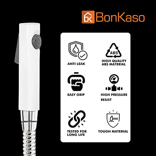 BonKaso HF-1045W ABS Plastic 360 Degree Rotation Premium Jet Spray for Toilet Hand Health Faucet with 1 Mtr Stainless Steel Flexible Hose Tube, White - (Pack of 1) - Image 2