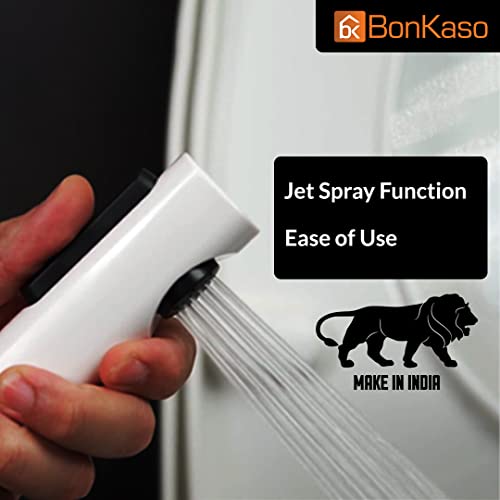 BonKaso HF-1045W ABS Plastic 360 Degree Rotation Premium Jet Spray for Toilet Hand Health Faucet with 1 Mtr Stainless Steel Flexible Hose Tube, White - (Pack of 1) - Image 3