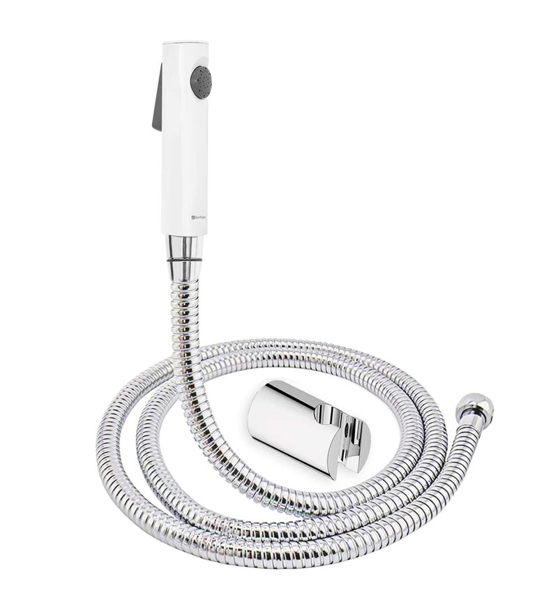BonKaso HF-1045W ABS Plastic 360 Degree Rotation Premium Jet Spray for Toilet Hand Health Faucet with 1 Mtr Stainless Steel Flexible Hose Tube, White - (Pack of 1) - Image 1