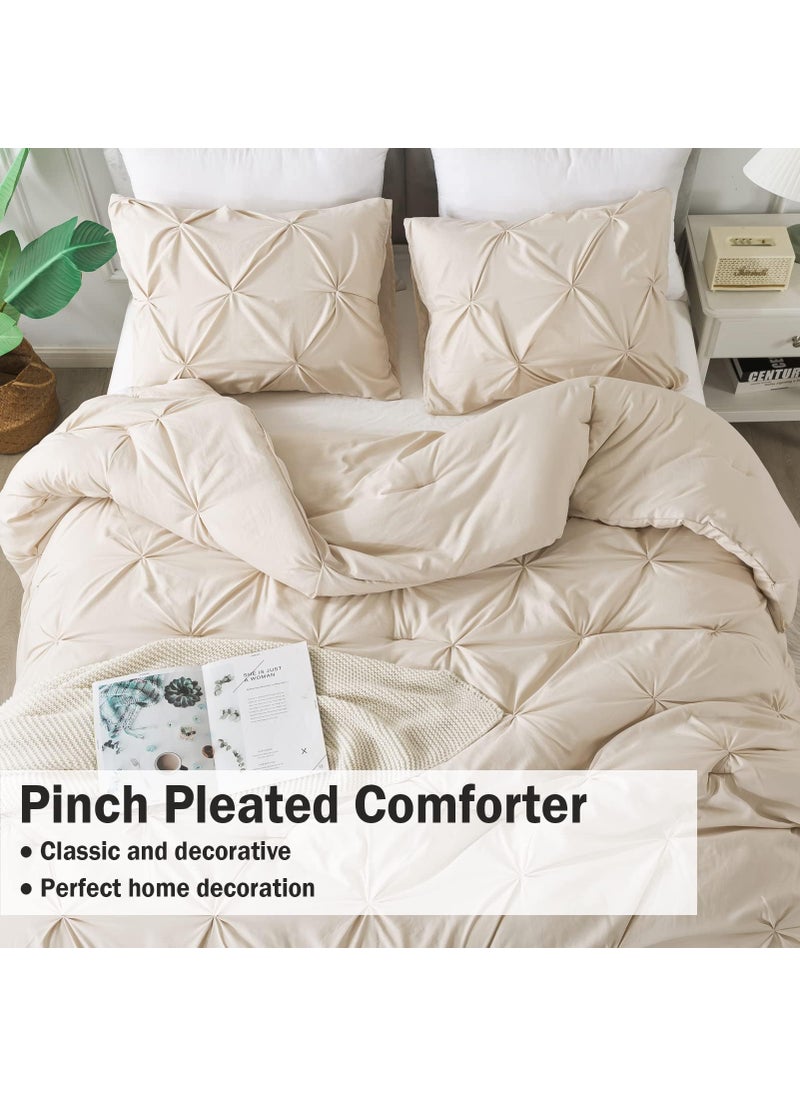 Andency Andency California King Comforter Set Beige (104x96Inch)  Pinch Pleat Comforter Set 3 Pieces  Oversized King Pintuck Bed Comforter  Microfiber Down Alternative Comforter Bedding Set for All Season  - Image 5