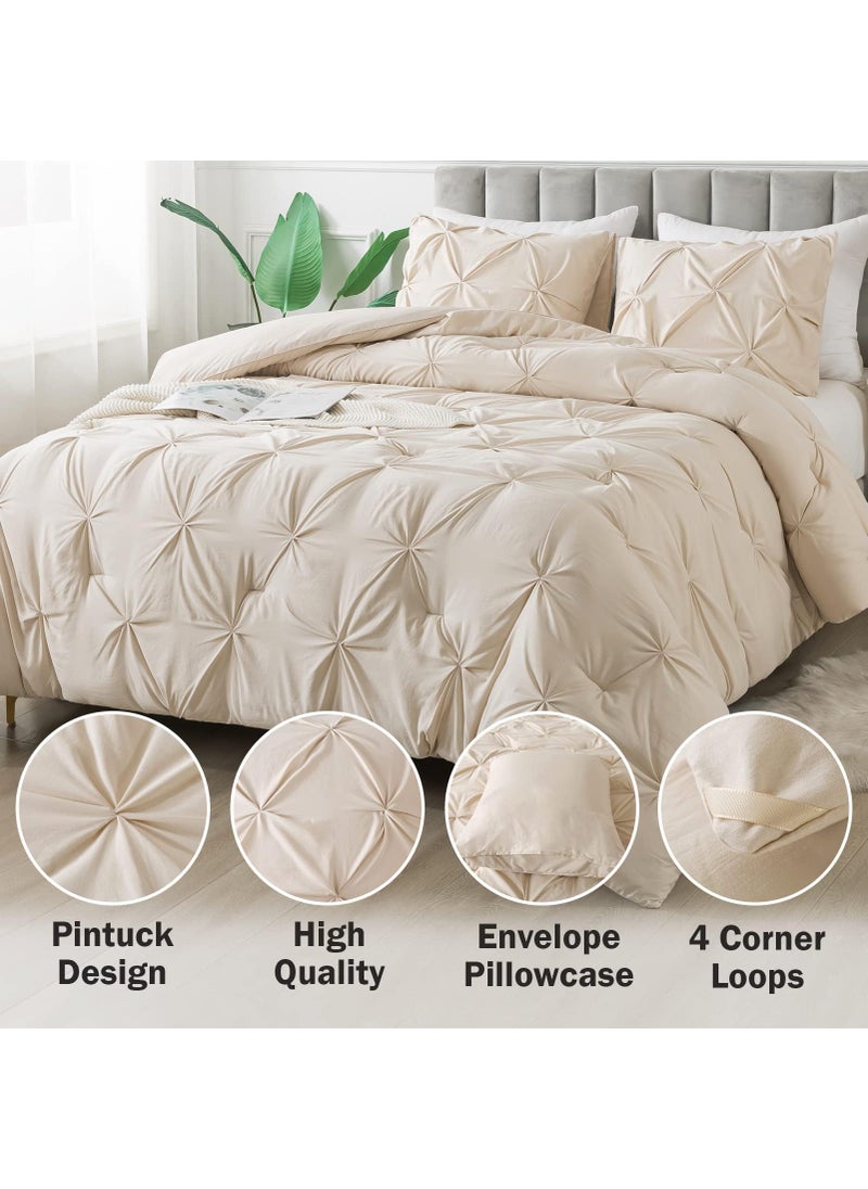 Andency Andency California King Comforter Set Beige (104x96Inch)  Pinch Pleat Comforter Set 3 Pieces  Oversized King Pintuck Bed Comforter  Microfiber Down Alternative Comforter Bedding Set for All Season  - Image 2