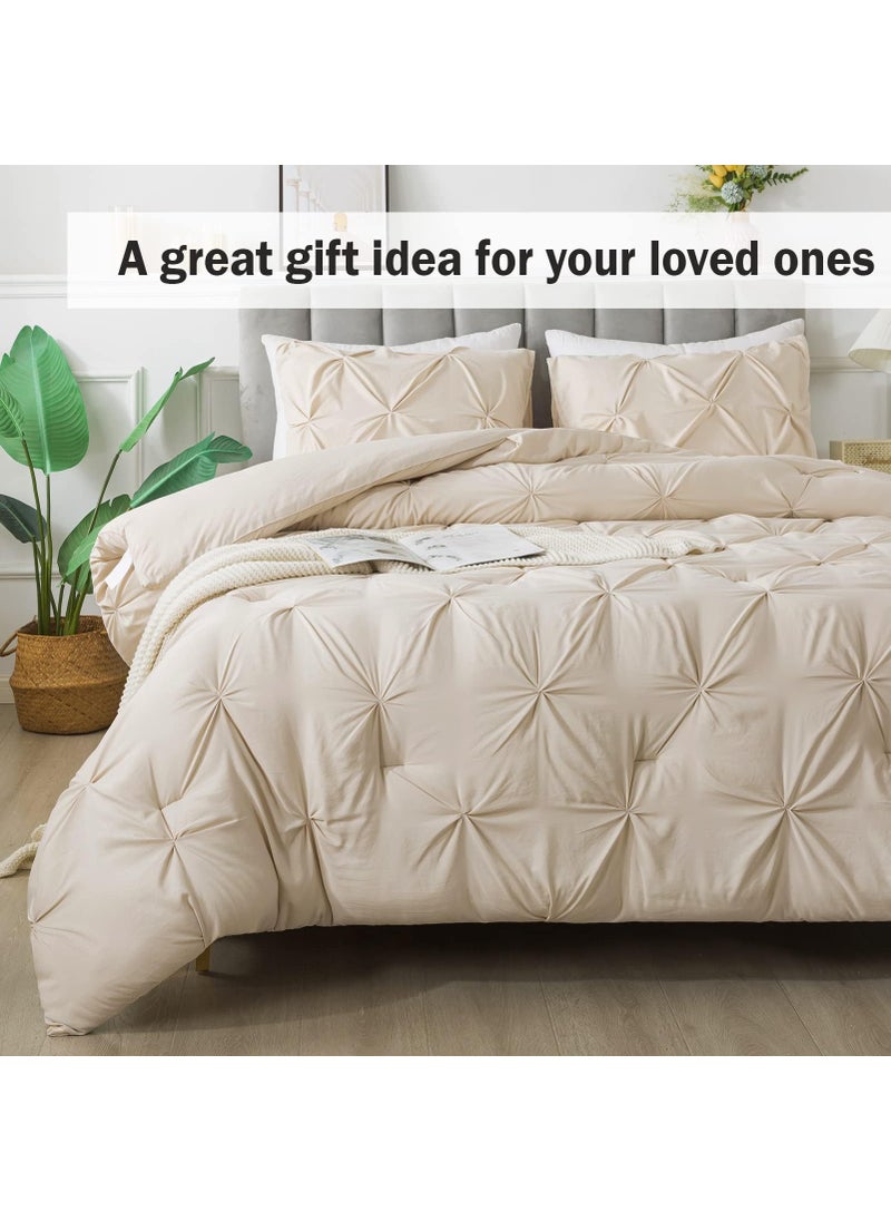 Andency Andency California King Comforter Set Beige (104x96Inch)  Pinch Pleat Comforter Set 3 Pieces  Oversized King Pintuck Bed Comforter  Microfiber Down Alternative Comforter Bedding Set for All Season  - Image 4