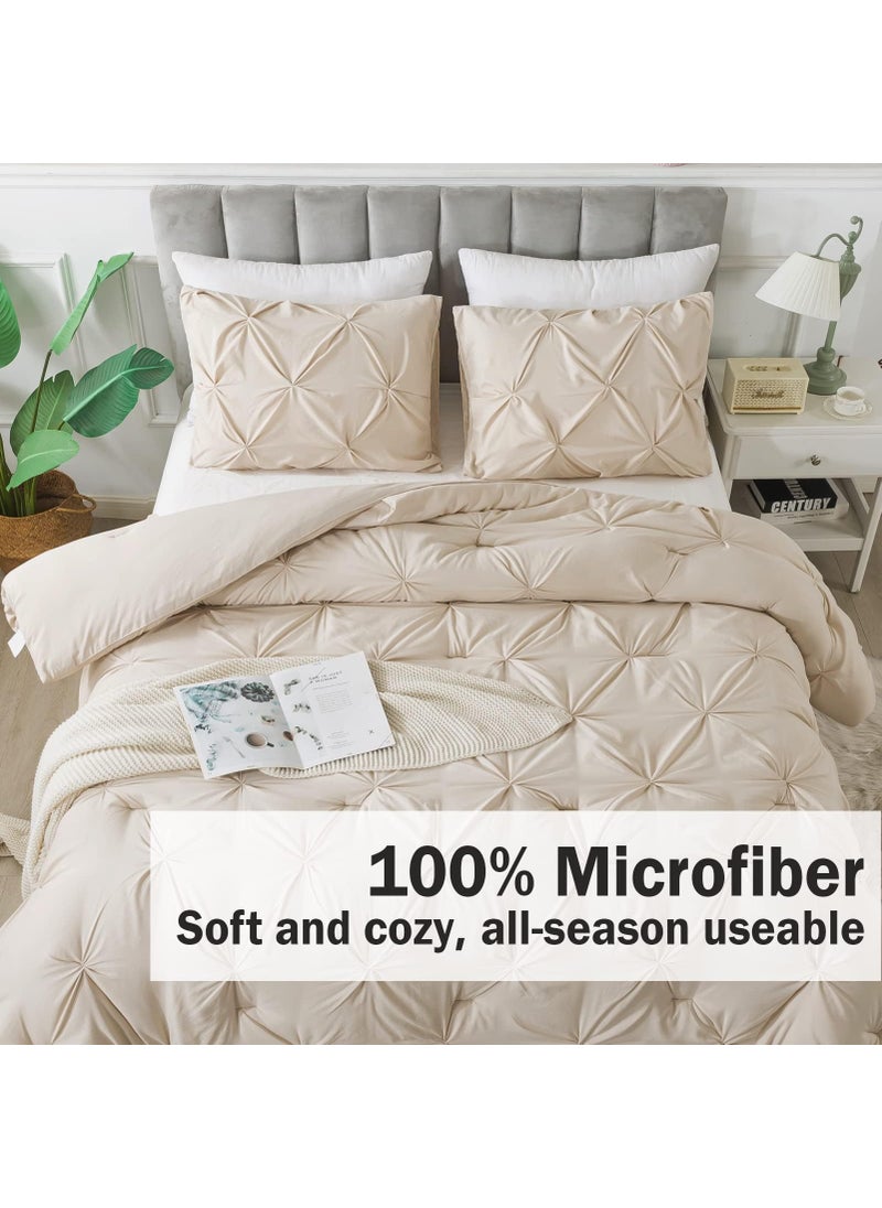 Andency Andency California King Comforter Set Beige (104x96Inch)  Pinch Pleat Comforter Set 3 Pieces  Oversized King Pintuck Bed Comforter  Microfiber Down Alternative Comforter Bedding Set for All Season  - Image 3