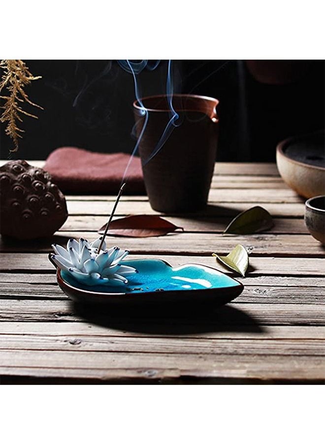 Haidue Incense Stick Holder Censer Ceramic Handmade Artistic Burner Stick Coil Lotus Porcelain Decorative Flower Incense Cone Ash Catcher Tray Handmade  - Image 3