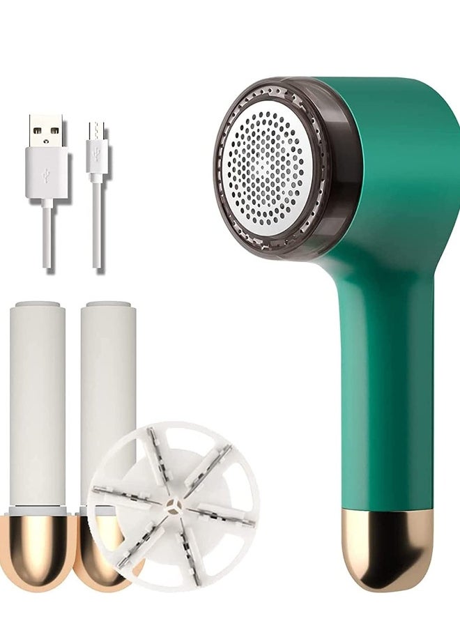Fabric Shaver Fuzz Remover, Sweater Shaver, Electric Clothes Lint Remover Fabric Shaver 2 in 1 for Clothes Sweaters Sofas USB Lint Shaver with 2 Lint Rollers and 6-Leaf Blades(Green)