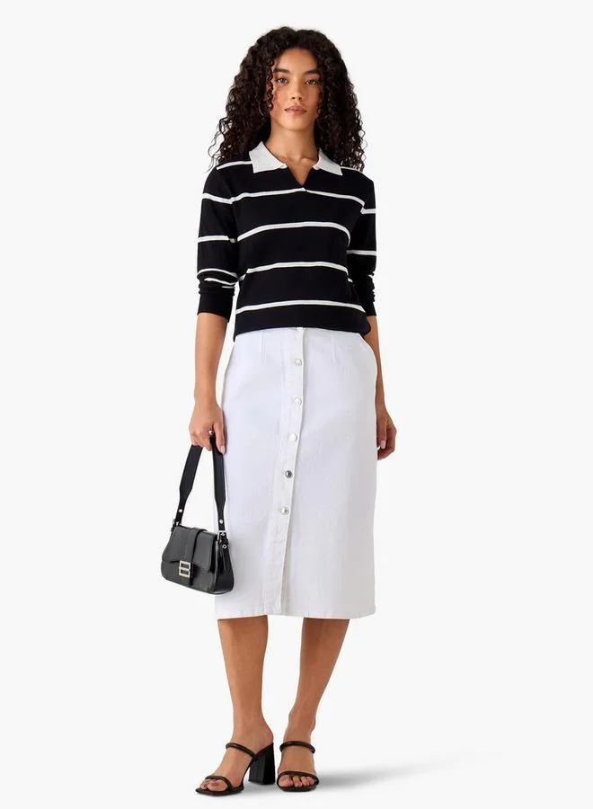 2Xtremz 2Xtremz Regular Fit Striped Collared Tricot Sweater