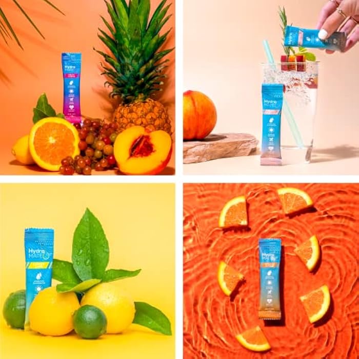 NatureWorks HydroMATE Electrolytes Powder Packets Low Carb Hydration Accelerator Drink Mix Party Relief Plus Vitamin C Variety Pack 16 Sticks - Image 5