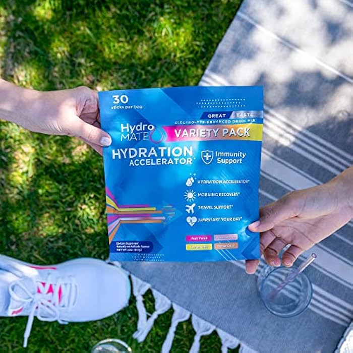NatureWorks HydroMATE Electrolytes Powder Packets Low Carb Hydration Accelerator Drink Mix Party Relief Plus Vitamin C Variety Pack 16 Sticks - Image 2