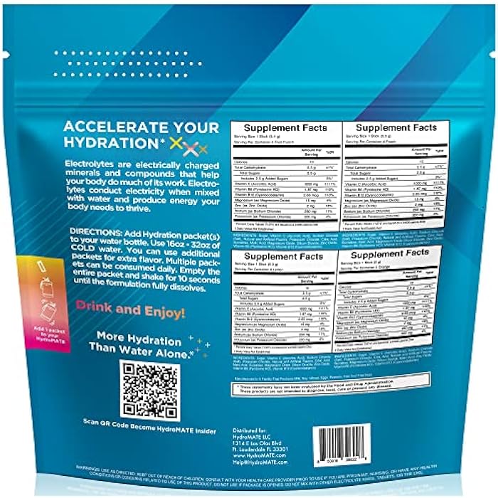 NatureWorks HydroMATE Electrolytes Powder Packets Low Carb Hydration Accelerator Drink Mix Party Relief Plus Vitamin C Variety Pack 16 Sticks - Image 4