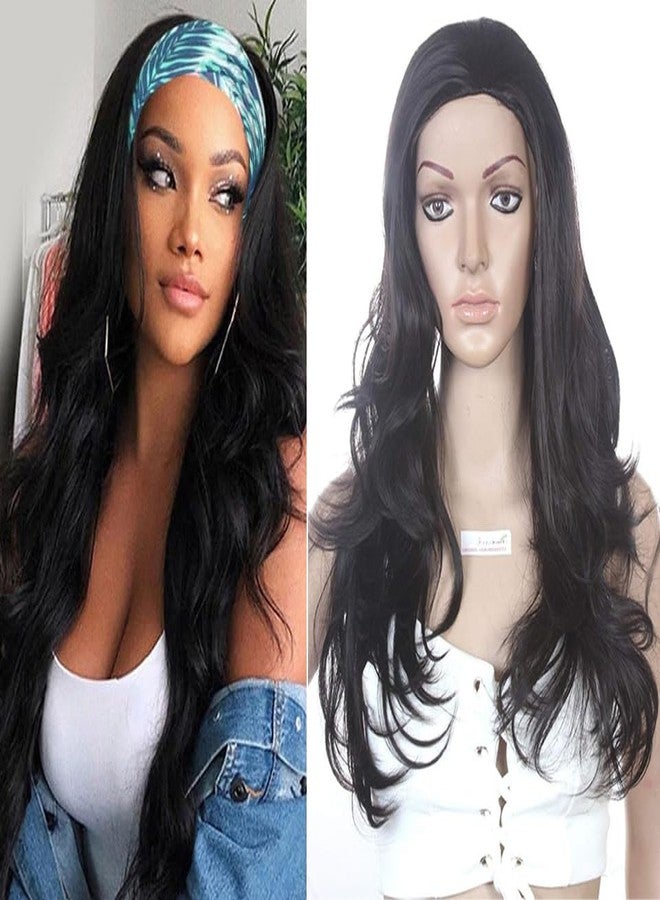 ريتزكارت شعر مستعار نسائي من ريتزكارت، 24 بوصة، مصنوع من ألياف صناعية مموجة طويلة سوداء كثيفة بدون غراء - Image 1
