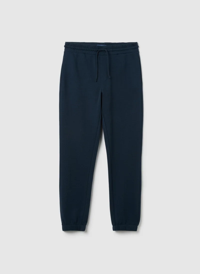 Ovs MEN'S BLUE COTTON BLEND JOGGERS, REGULAR FIT