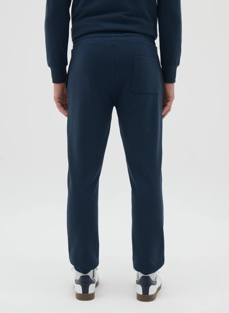 Ovs MEN'S BLUE COTTON BLEND JOGGERS, REGULAR FIT