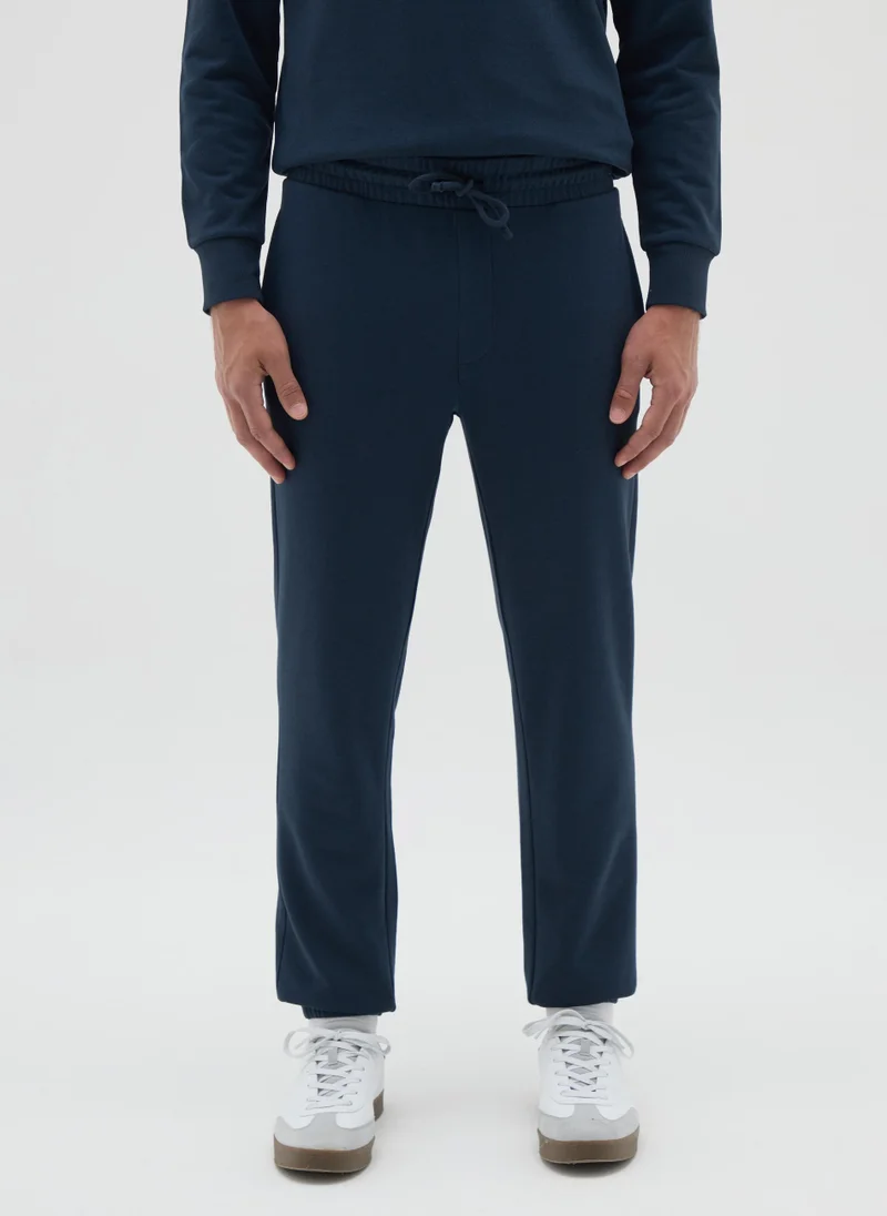 Ovs MEN'S BLUE COTTON BLEND JOGGERS, REGULAR FIT
