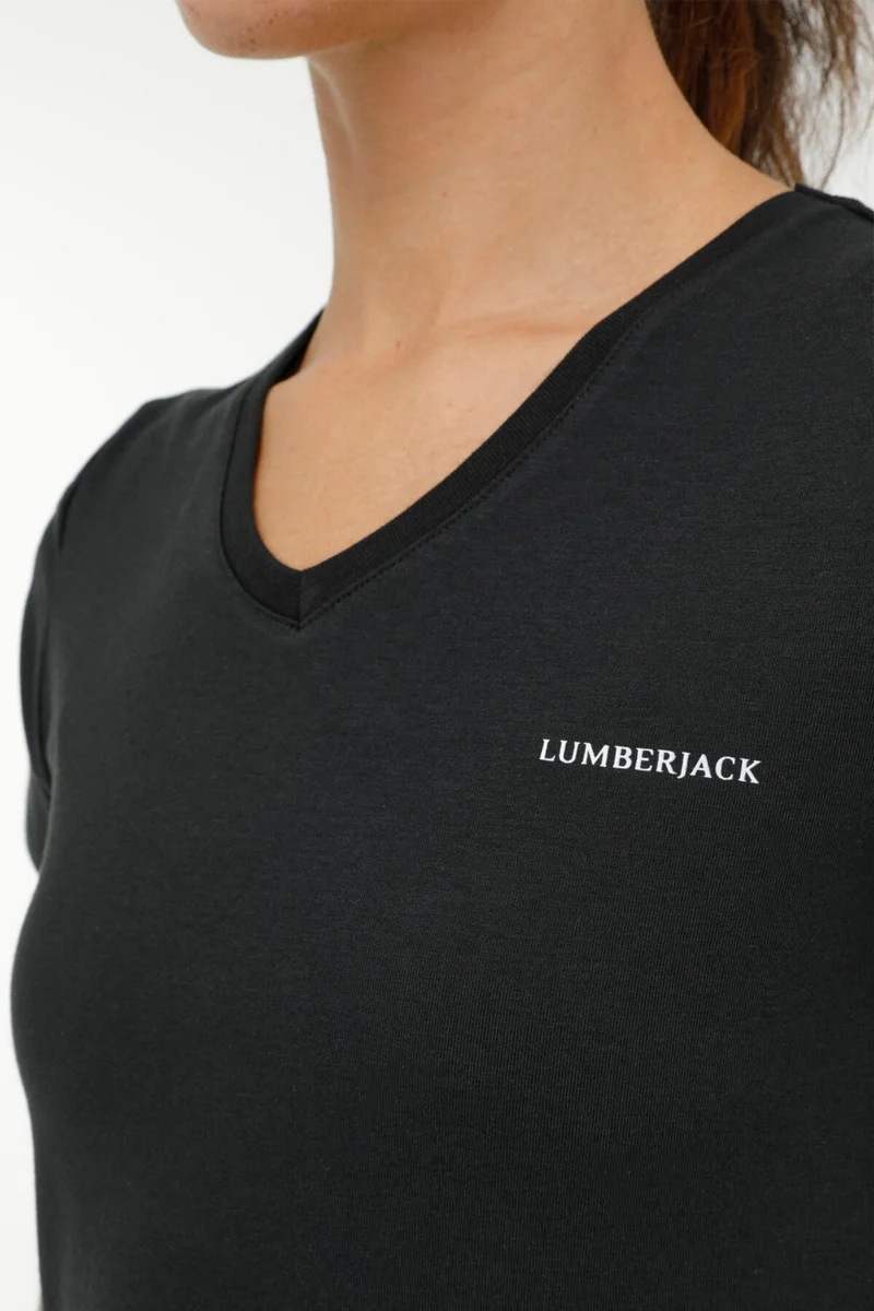 LUMBERJACK W-CT132 Basic Modal V Nec Black Women's Short Sleeve T-Shirt