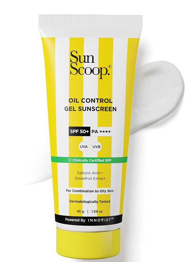 SunScoop Oil-Control Gel Sunscreen | SPF 50+, PA++++ | Mineral Oil & Petroleum Free | Controls Excess Oil | Unclogs Pores | Anti-ageing | Lightweight | 45 g - Image 1