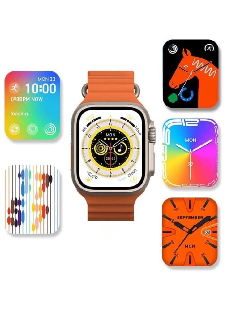 Smart watch X8+ Plus Ultra, eighth edition, 2.08 inch IPS screen - Bluetooth - NFC, wireless charger (Orange)