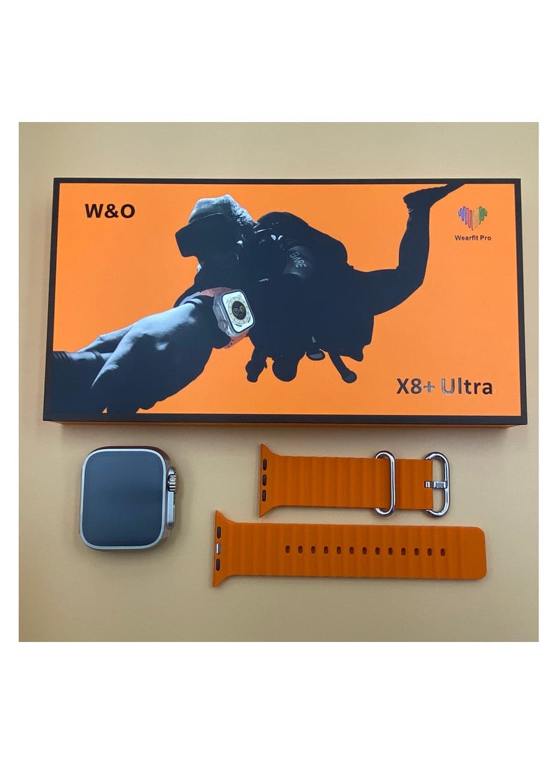 Smart watch X8+ Plus Ultra, eighth edition, 2.08 inch IPS screen - Bluetooth - NFC, wireless charger (Orange)
