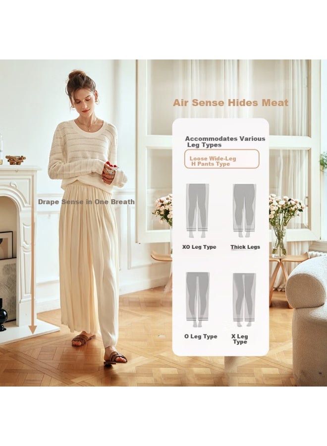 Olrain Loose Flowy Wide-leg Pants Skirt, Summer Women's Ice Silk Thin Casual Draping Pants, Black, Size S - Image 3