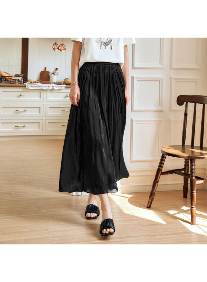 Olrain Loose Flowy Wide-leg Pants Skirt, Summer Women's Ice Silk Thin Casual Draping Pants, Black, Size S - Image 1