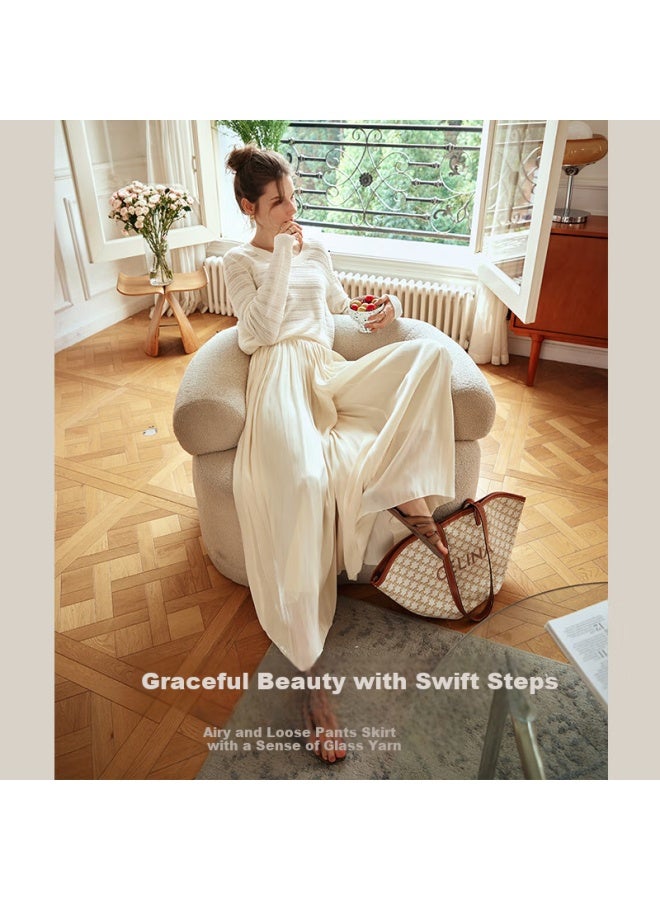 Olrain Loose Flowy Wide-leg Pants Skirt, Summer Women's Ice Silk Thin Casual Draping Pants, Black, Size S - Image 2