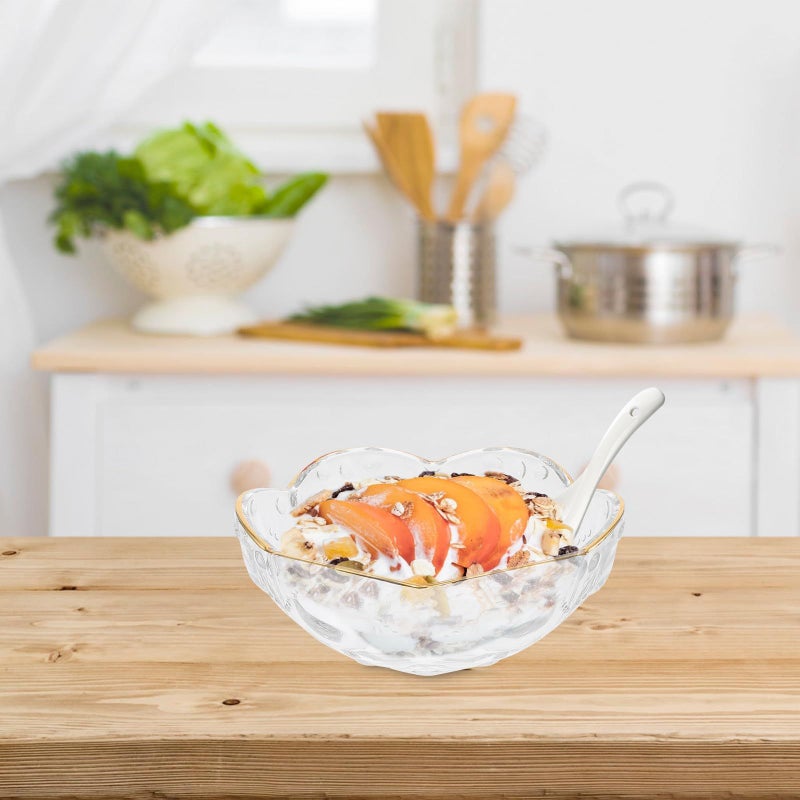 Gold Rim Flower Shaped Glass Salad Bowl for Desserts and Salads 1 Piece - Image 3