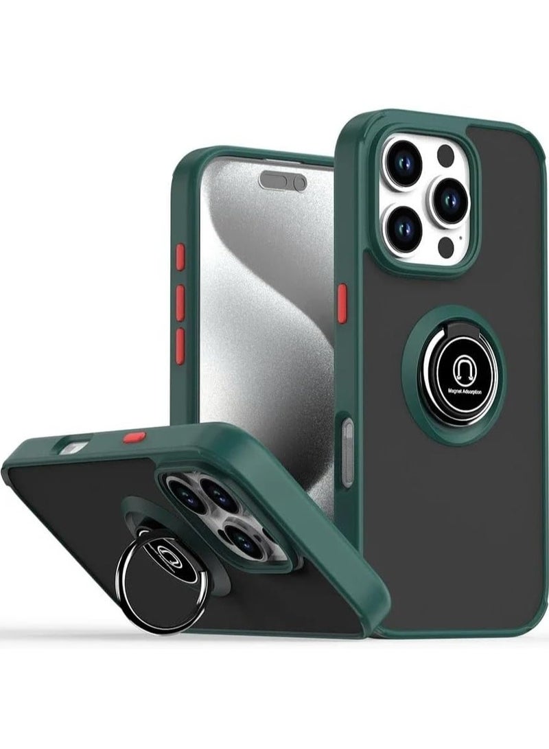 ELTRAZONE iPhone 16 Plus Case – Green Matte Shockproof Bumper with Metal Ring Holder Kickstand & Magnetic Car Mount - Image 1