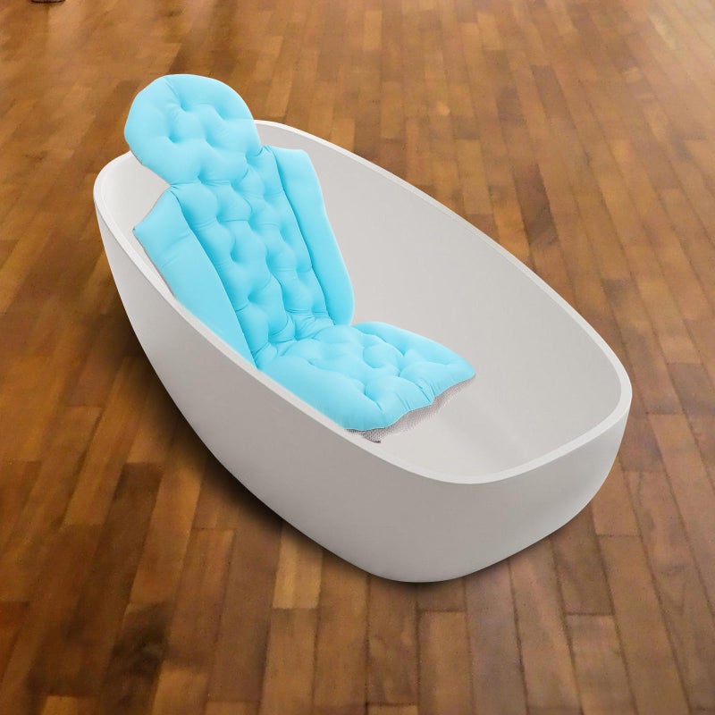 Non Slip Bathtub Cushion Pad With Pillow Full Body Support For Relaxation Blue - Image 4
