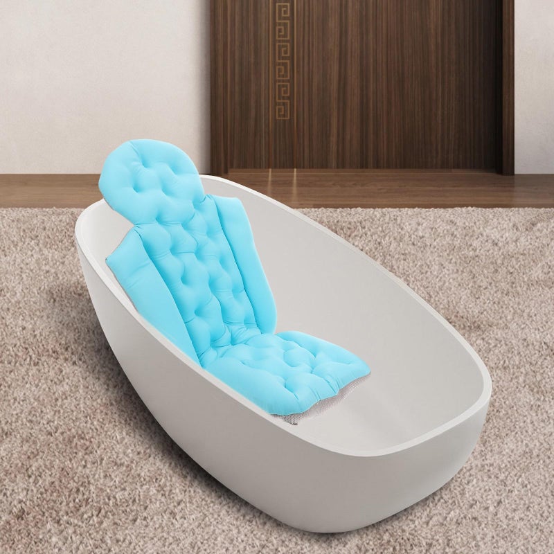 Non Slip Bathtub Cushion Pad With Pillow Full Body Support For Relaxation Blue - Image 5