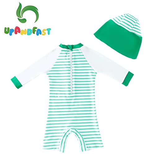 upandfast Baby/Toddler Swimsuit UPF 50+ Sun Protection One Piece Zipper Bathing Suit with Sun Hat Infant Beach Swimwear (Green Boat, 3-6 Months) - Image 3