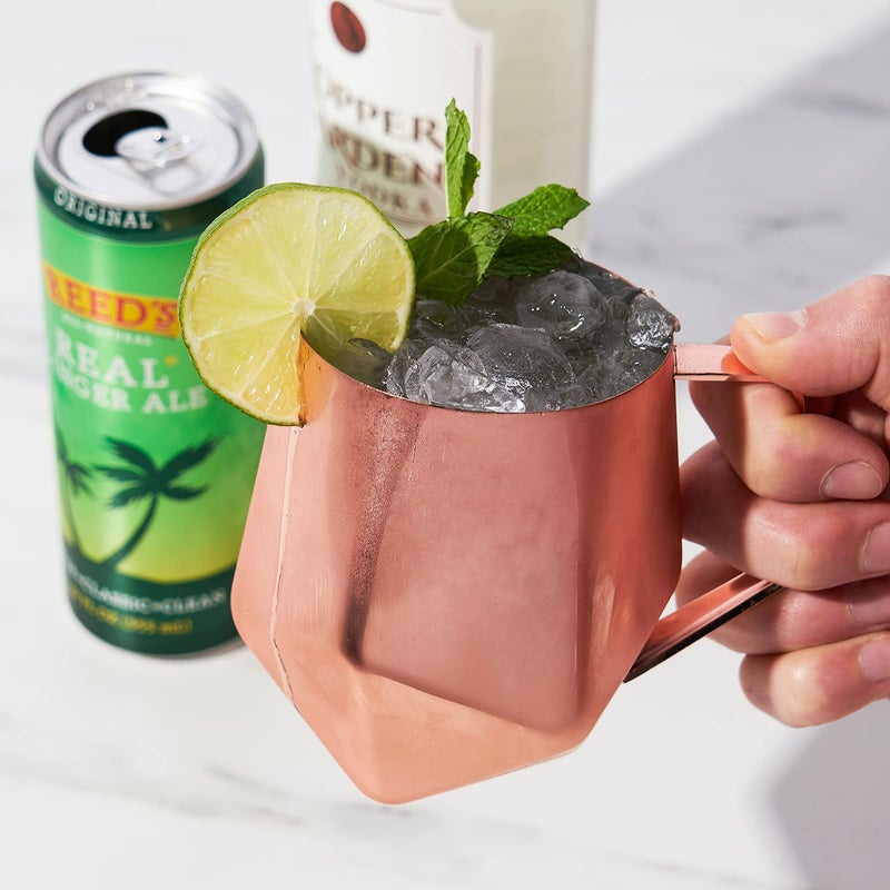 Viski Faceted Moscow Mule Mug  Copper Cocktail Glasses  Stainless Steel  Drinkware  Holds 18 Oz - Image 5