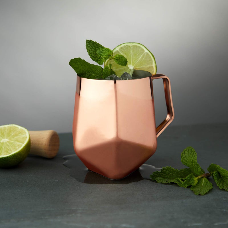 Viski Faceted Moscow Mule Mug  Copper Cocktail Glasses  Stainless Steel  Drinkware  Holds 18 Oz - Image 4