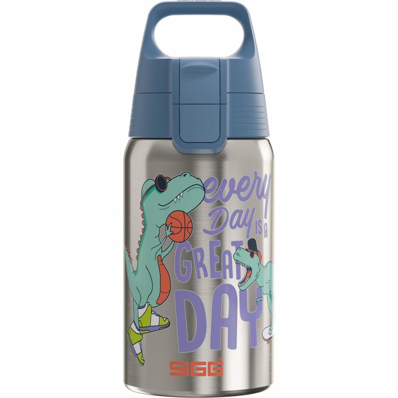 Sigg Stainless Steel Kids Water Bottle Shield Great Day Suitable for Carbonated Beverages Leakproof Lightweight BPA Free Brushed with Dino 17 Oz - Image 2