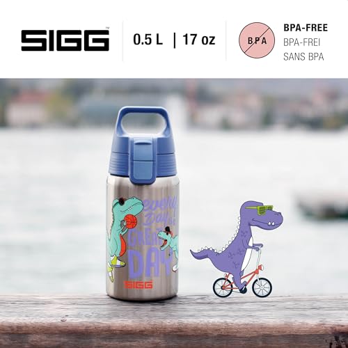 Sigg Stainless Steel Kids Water Bottle Shield Great Day Suitable for Carbonated Beverages Leakproof Lightweight BPA Free Brushed with Dino 17 Oz - Image 3