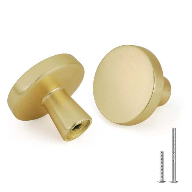 goldenwarm 5pcs Gold Cabinet Knobs for Dresser Drawers Kitchen Hardware Handles Brushed Brass Modern Round KnobZinc Alloy