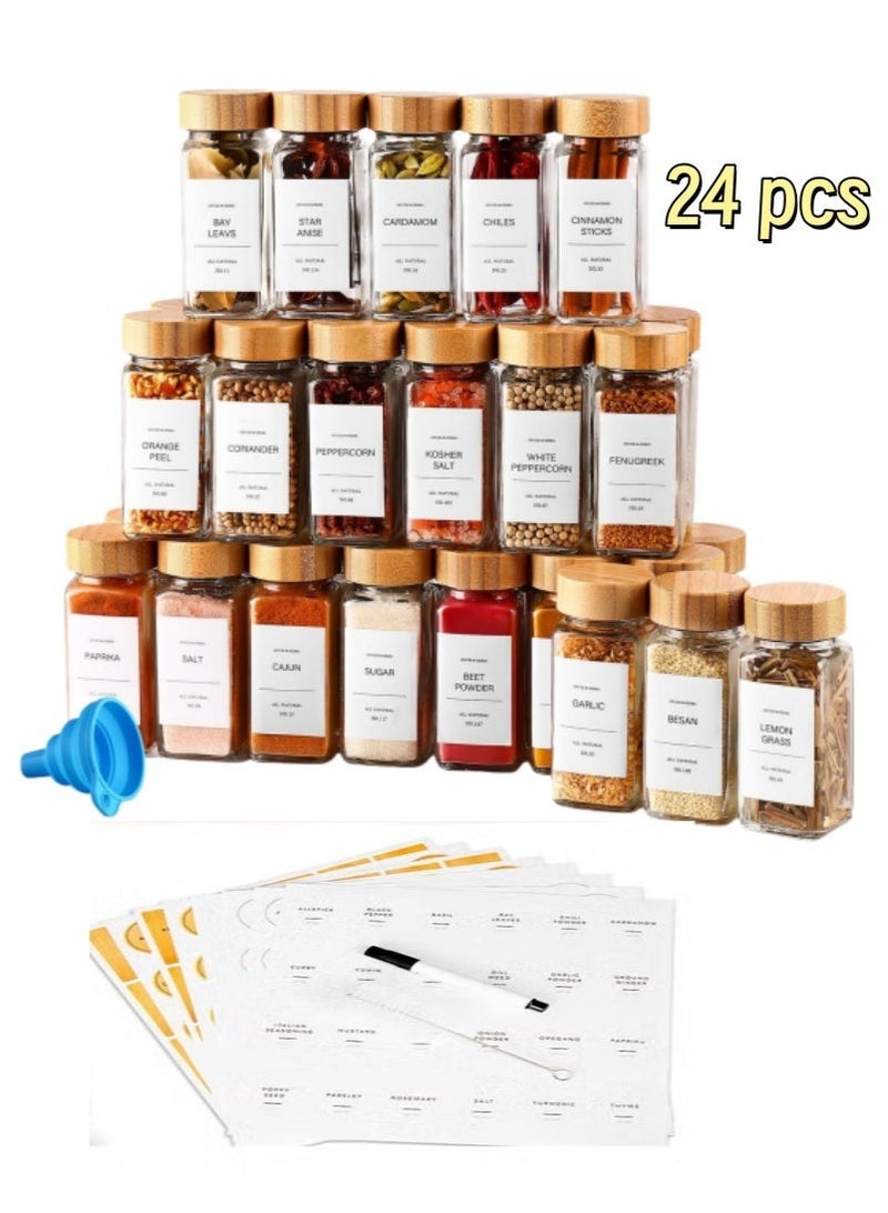XICEN 24 Pack Glass Jars with Bamboo Lids, 120ml Airtight Spice Jars Set with Extra Labels and Pen, Empty Spice Bottles, Kitchen Organization Storage for Dry Food Canisters, Spice, Coffee, Beans, Candy, Nuts, Herbs - Image 1