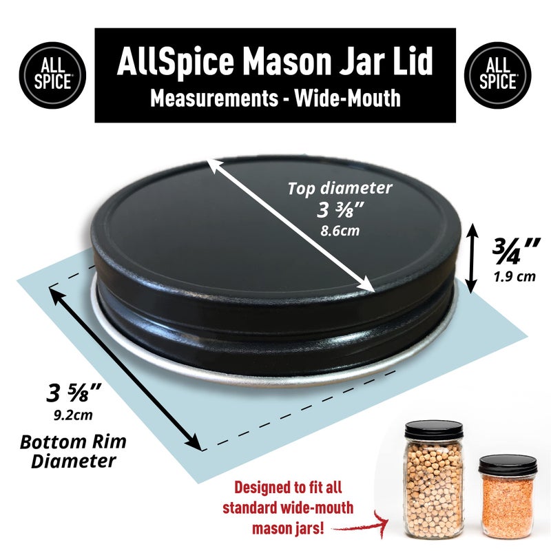 AllSpice Rust-Proof Wide Mouth Aluminum Metal Mason Jar Lids Leak-Proof 12-Pack (Black) - Image 3