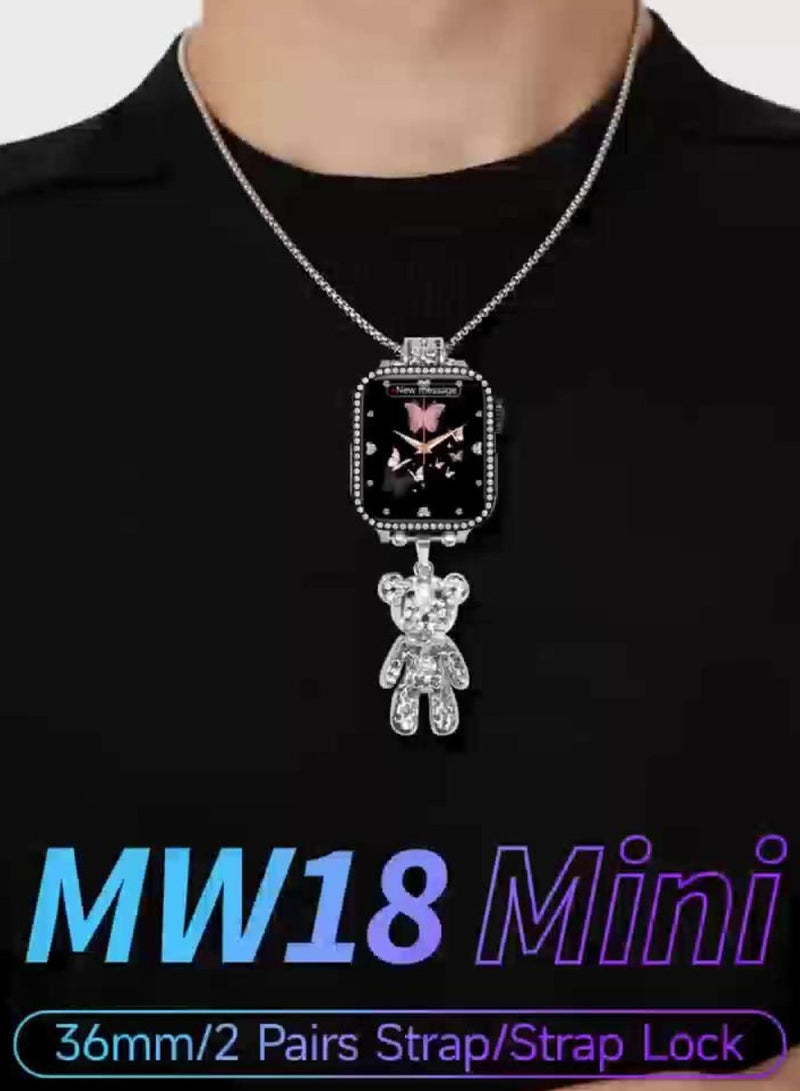 modio MW18 Mini 36 mm HD Display Smart Watch with 2 Pair Strap and Stylish Chain Necklace and Bracelet with Wireless Charger  - Image 3