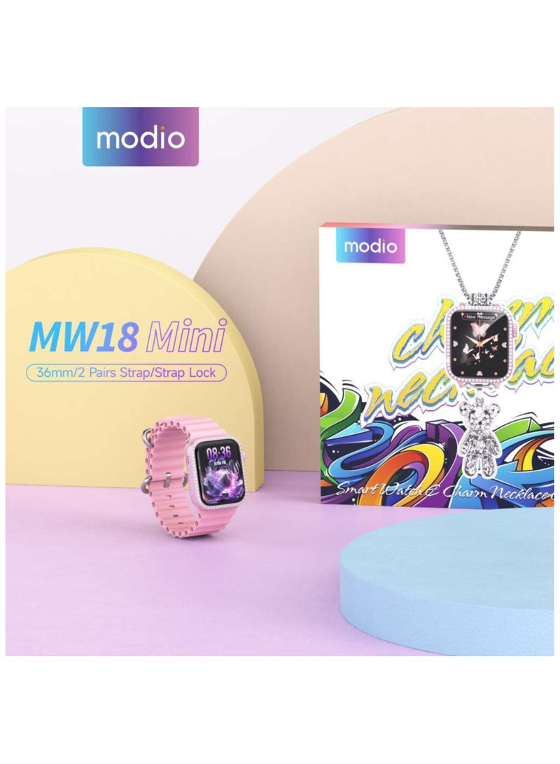 modio MW18 Mini 36 mm HD Display Smart Watch with 2 Pair Strap and Stylish Chain Necklace and Bracelet with Wireless Charger  - Image 2