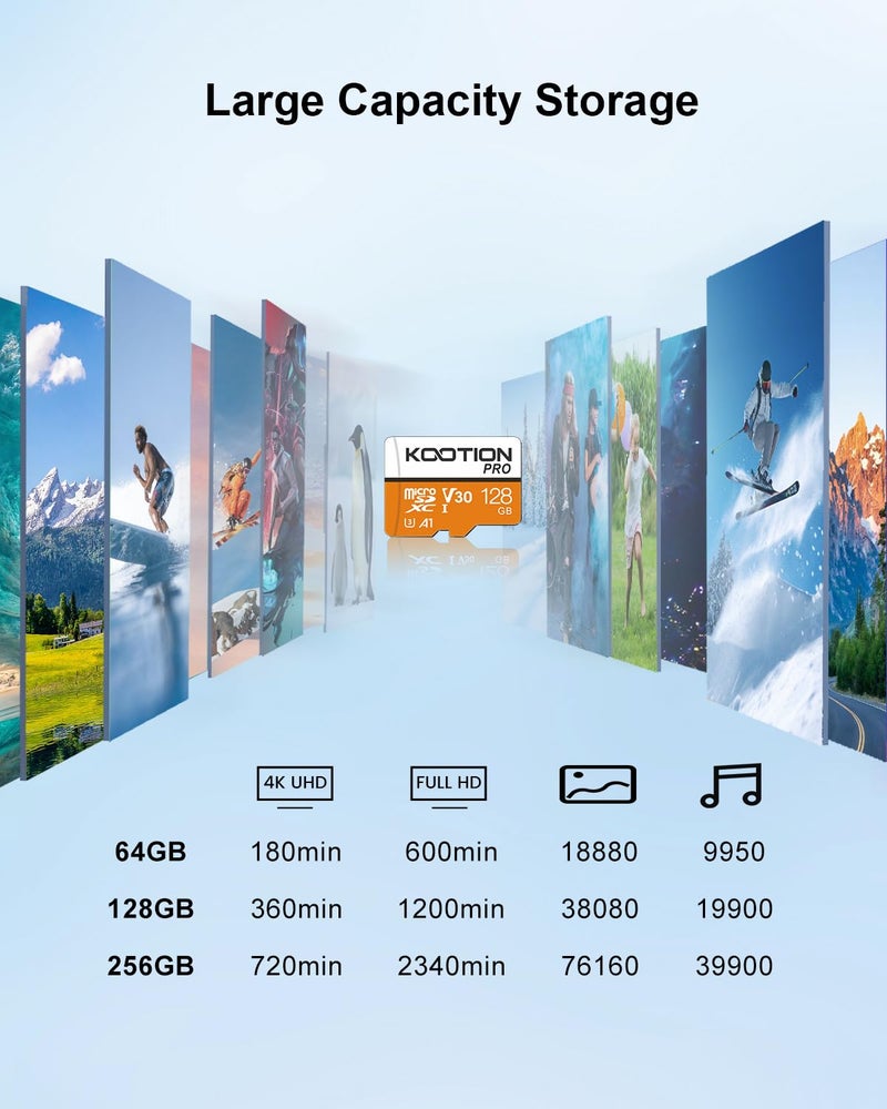 KOOTION Micro SD Card 128GB, High Speed Memory Card with SD Adapter, SDXC UHS-I C10 A1 U3 Memory TF Card for Tablet/Mobile Phone/Camera - Image 5