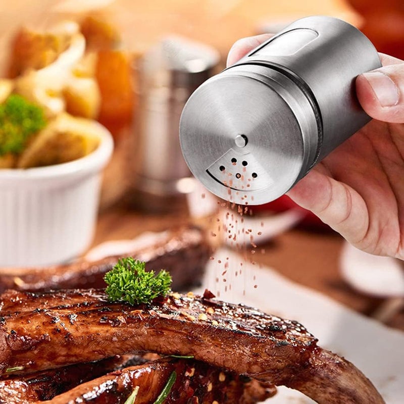 AKOAK 3 Pcs Stainless Steel Glass Spice Jar Powder Bottle Toothpick Holder Swivel Lid Sealed Spice Storage Box Kitchen Cooking Camp Barbecue Silver - Image 5