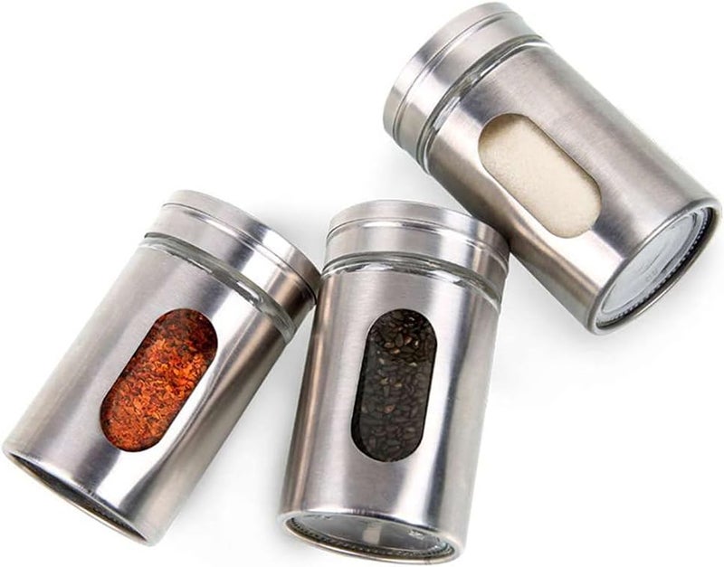 AKOAK 3 Pcs Stainless Steel Glass Spice Jar Powder Bottle Toothpick Holder Swivel Lid Sealed Spice Storage Box Kitchen Cooking Camp Barbecue Silver - Image 2
