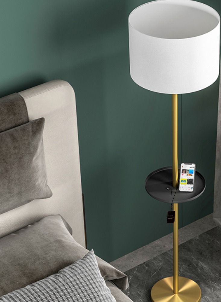 Sharpdo Golden Coffee Table With Mobile Phone Charging Floor Lamp Gold 60x16 CM - Image 1