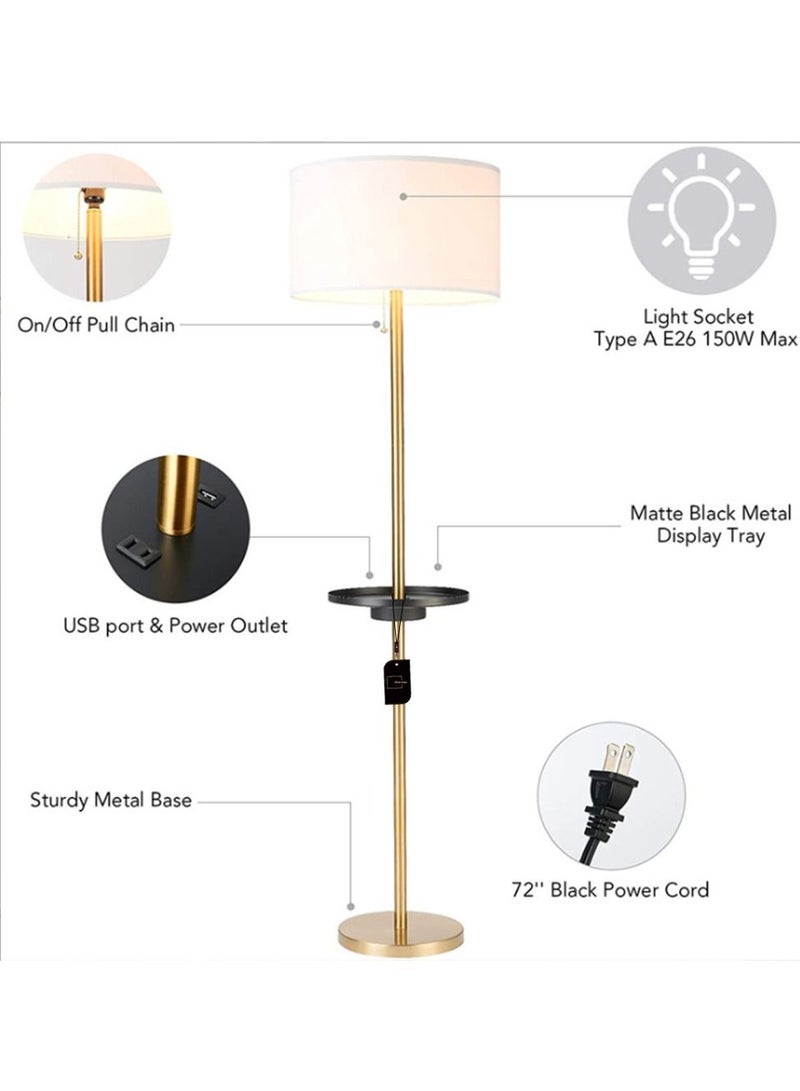 Sharpdo Golden Coffee Table With Mobile Phone Charging Floor Lamp Gold 60x16 CM - Image 5