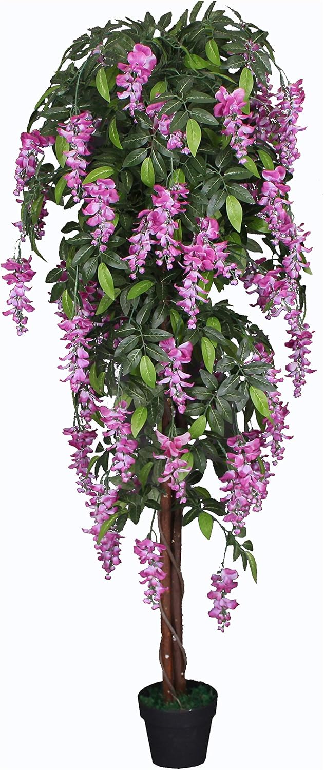 AMERIQUE 6 Purple Red Silk Nuresery Tech w Gorgeous  Unique 6 Feet Wistera Tree Artificial Plant with Nursery Plastic Pot Real Touch Technology with UV Protection Super Quality - Image 1