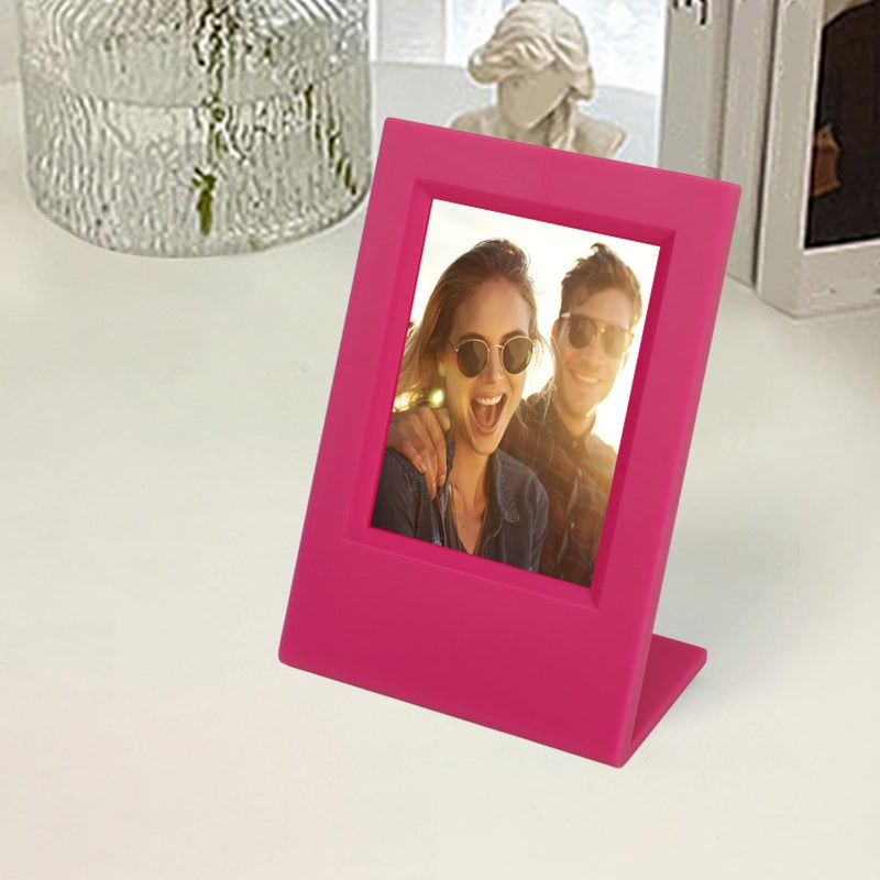 Slanted L Shaped Acrylic Picture Frame For 3 Inch Photos Self Standing Desk Decor Blue Red - Image 4